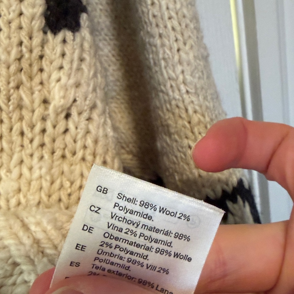 COS Fair Isle Chunky Crewneck Wool Sweater Cream Dark Grey Size XS - Picture 7 of 14